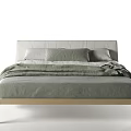 Modern Minimalist Double Bed With Wooden Frame Gray Bedding And Pillows 3d model