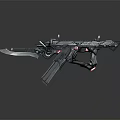 Futuristic Weapon With Blade Advanced Design Tactical Scope And Neon Pink Accents