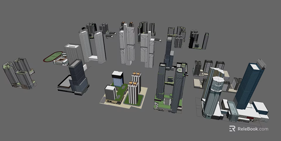 Modern Urban Building Complex With High Rise Towers And Green Spaces 3d model 