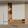 Modern Light Colored Shoe Cabinet With Sleek Design Open Shelves And Potted Plant