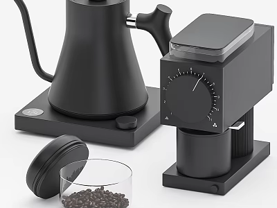 Modern Black Kitchen Appliances With Coffee Grinder Maker And Glass Container 3d model