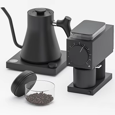 Modern Black Kitchen Appliances With Coffee Grinder Maker And Glass Container 3d model