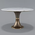 Round Marble Top Dining Table With Dark Wood And Brass Pedestal Base