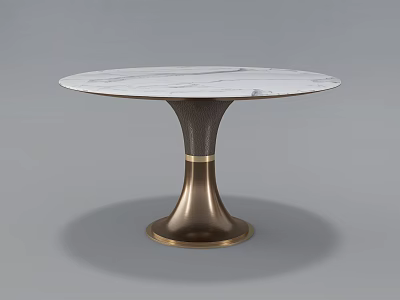 Round Marble Top Dining Table With Dark Wood And Brass Pedestal Base 3d model