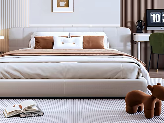 Modern Italian Double Bed Fabric Bed Leather Bed 3d model