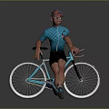 Man in Blue Cycling Jersey and Helmet Standing Next to Bicycle with Cycling Shoes