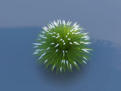 Lush Spherical Green Grass With White Flowers On Blue Background 3d model