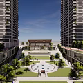 Modern Building Entrance With Paved Ground Glass Doors And Side Water Features