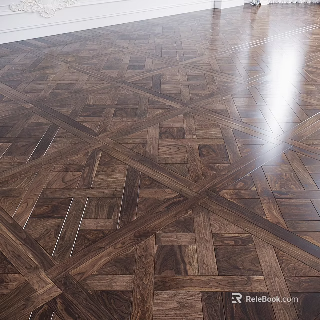 Wooden Floor Parquet Components With Dark Wood Grain Geometric Pattern And Glossy Finish 3d model 