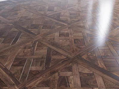 Wooden Floor Parquet Components With Dark Wood Grain Geometric Pattern And Glossy Finish 3d model