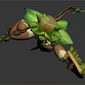 Green Leafy Brown Root Archer Creature With Bow Arrow Shield And Sun Design 3d model