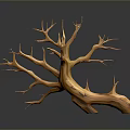 Wooden and Stone Tree Trunk Sculpture with Branches as Decorative Art Piece