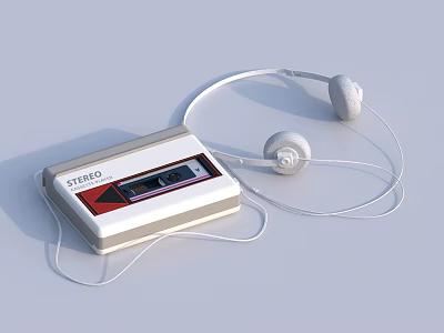 Retro Digital Portable Stereo Cassette Player With Classic Design And White Headphones 3d model