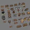 Various Wooden Hardware Tools Models Including Carts Buckets And Shelves For