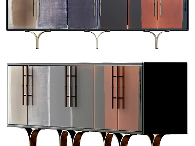 Modern Decorative Cabinet With Gradient Metallic Finish And Stylish Legs Design 3d model