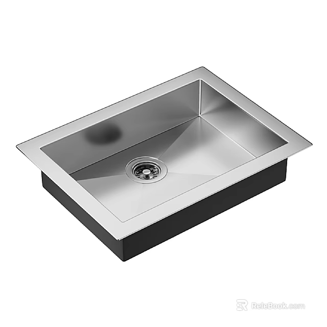 Stainless Steel Single Bowl Square Kitchen Sink with Central Drain and Flat Edge 3d model 