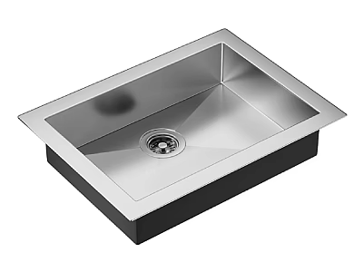 Stainless Steel Single Bowl Square Kitchen Sink with Central Drain and Flat Edge 3d model