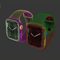 Modern Smartwatch with Blue Green Straps Square Dial Silicone Material and Digital 3d model