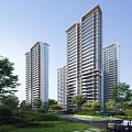 Modern High Rise Residential Building Exterior With Surrounding Greenery And Trees