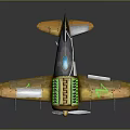 Vintage Space Aircraft 3D Model with Propeller Wings and Green Accents