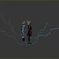 Glowing Character And Creature Surrounded By Blue Electric Lightning Energy