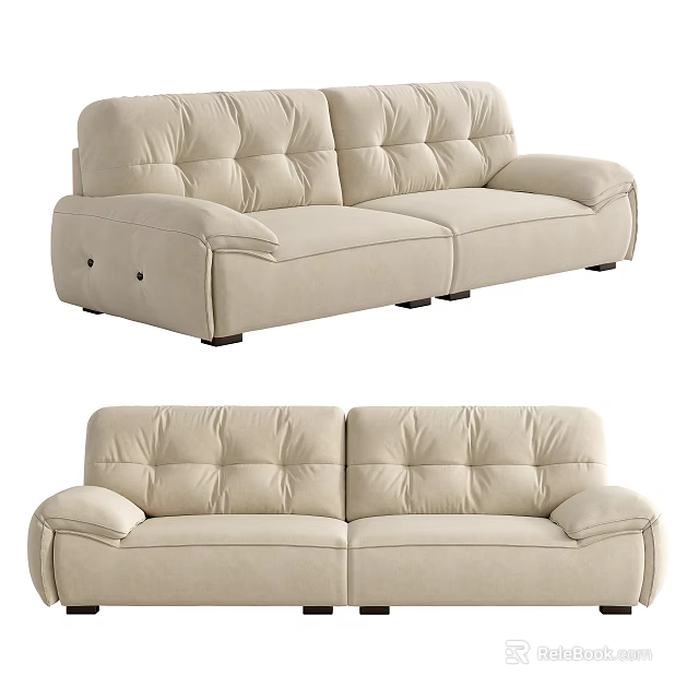 Comfortable Beige Two Seater Sofa With Tufted Backrest Armrests Modern Design 3d model 