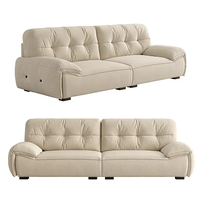 Comfortable Beige Two Seater Sofa With Tufted Backrest Armrests Modern Design 3d model