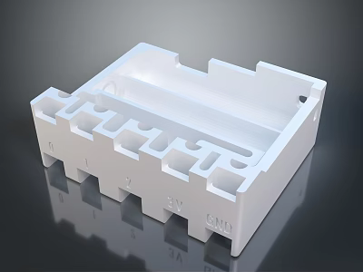 White Rectangular Plastic Electrical Connector With Numbered Markings And GM Branding 3d model