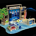 Summer Cool Experience Themed Display With Palm Tree Lifebuoy Drinks Stand And Wave Decorations 3d model