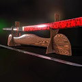 Traditional Japanese Katana Weapon With Red Black Accents On Wooden Display Stand And Another Blade