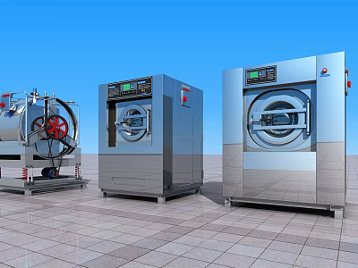 Industrial Washing Machines Stainless Steel Design With Control Panel Various Types For Laundry Use 3d model
