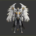 Divine Angelic Warrior Character With Silver Gold Armor And White Feathered Wings