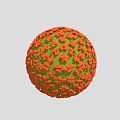 Scientist Studying 3D Spherical Virus Structure With Green Core Orange Protein Spikes