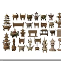 Classic Style Decorative Ornament Set With Various Metal Tower Tripod And Incense Burner Designs