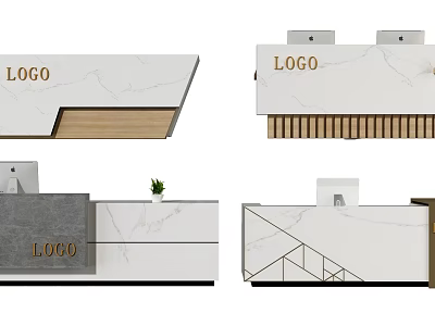 Modern Reception Desk Design With Marble Surface Wooden Accents And Branded Logo 3d model