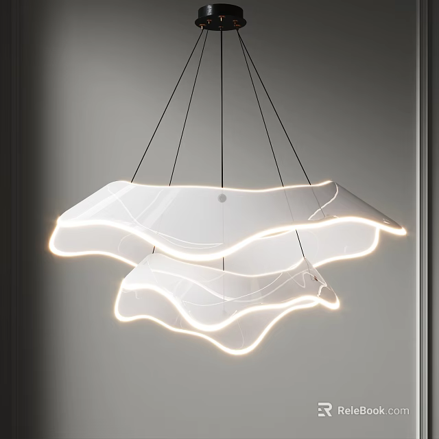 Modern White Layered Wave Shaped Chandelier With Sleek And Elegant Illuminated Curved Design 3d model 
