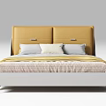 Modern Upholstered Double Bed Featuring Yellow Headboard White Frame And Soft Pillows 3d model