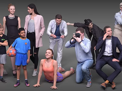 Diverse Group of People in Various Poses with Camera and Interactions 3d model