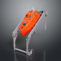 Orange Marine Lifeboat Mounted on Heavy Duty Metal Support Frame for Emergency Rescue Operations