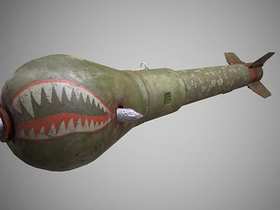 Military Weapon Featuring Shark Mouth Design Green Camouflage And Tail Fins 3d model