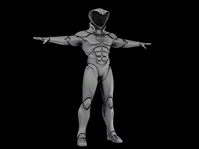 3D Model of Sci Fi Character in Tight Suit With Muscular Lines and Arms Outstretched 3d model