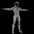 3D Model of Sci Fi Character in Tight Suit With Muscular Lines and Arms Outstretched