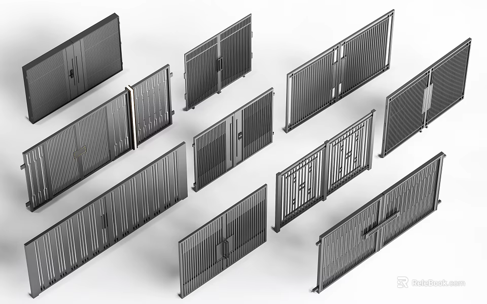 Modern Entrance Gates Design With Slatted Metal Panels And Various Styles 3d model 