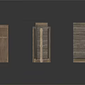 Wooden Construction Components Including Posts Panels And Louvered Structures Displayed On White Background 3d model
