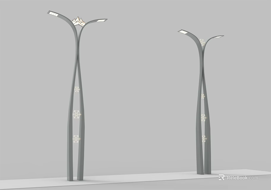 Tall Modern Outdoor Lights With Elegant Curved Poles And Decorative Patterns 3d model 