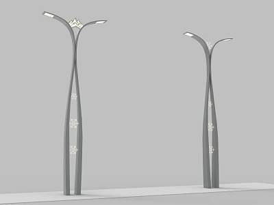 Tall Modern Outdoor Lights With Elegant Curved Poles And Decorative Patterns 3d model