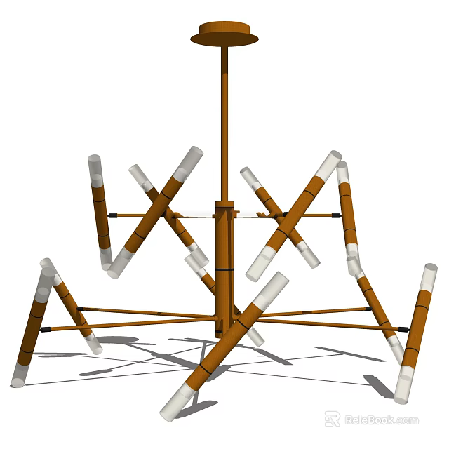 Modern Stylish Chandelier With Crossed Brown White Rods And Contemporary Design 3d model 