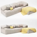 Light Gray Modern Sectional Sofa with Soft Throw Pillows and Cozy Yellow Blanket 3d model
