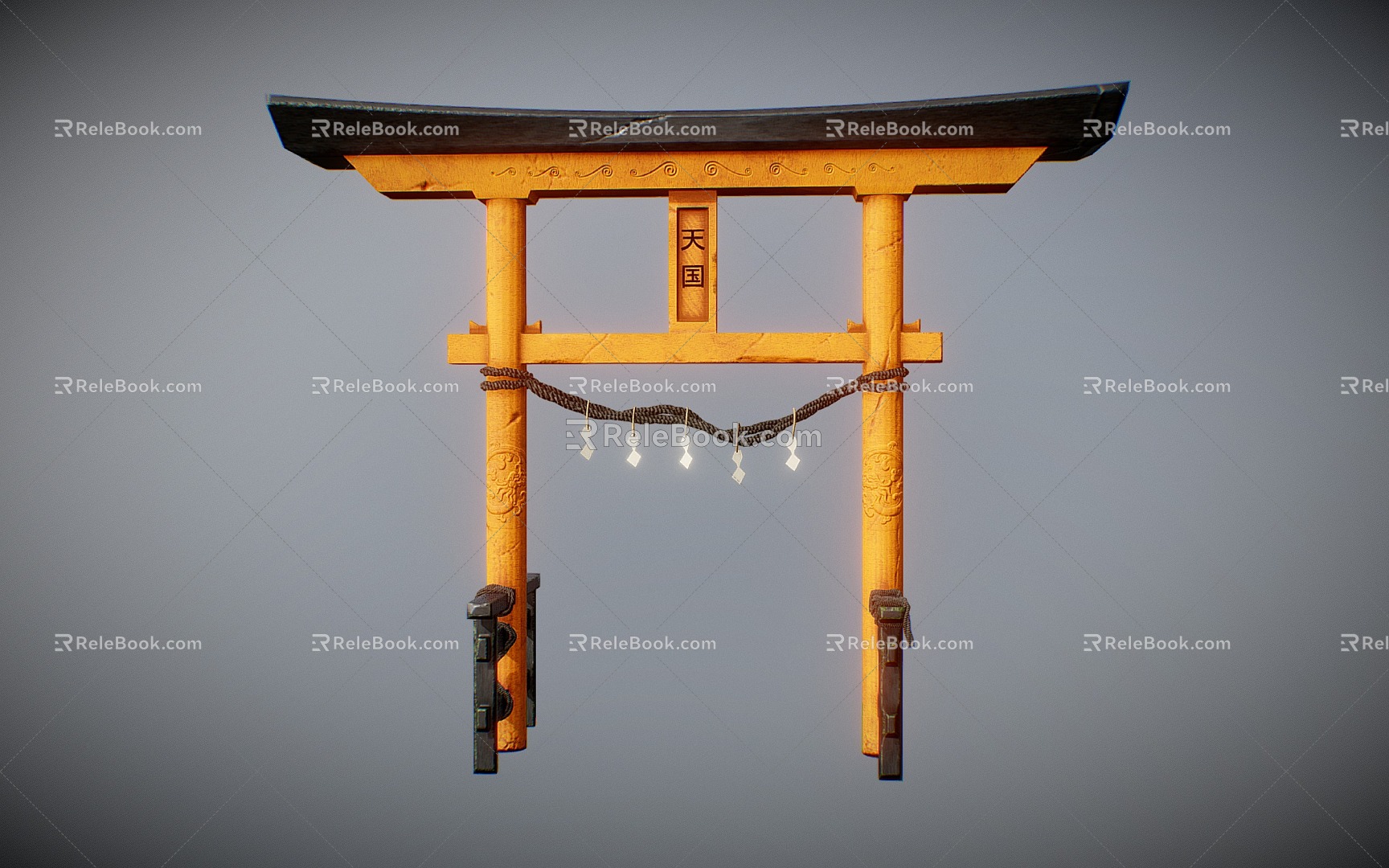 Chinese style archway door head ancient building 3d model