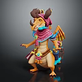 Colorful Fantasy Game Character With Horns Pink Scarf Wings And Decorative Belt